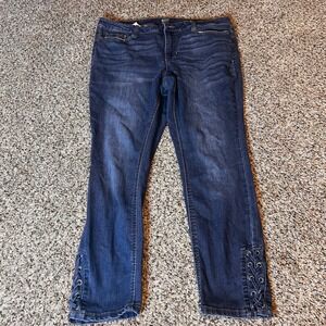 ANA Lace-Up Hem Jeggings‎ Dark Wash Denim Jeans Ankle Crop Size 14